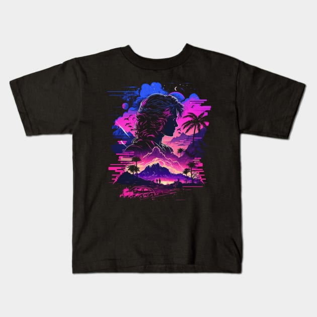 Synthwave retro futuristic abstract design Kids T-Shirt by SJG-digital